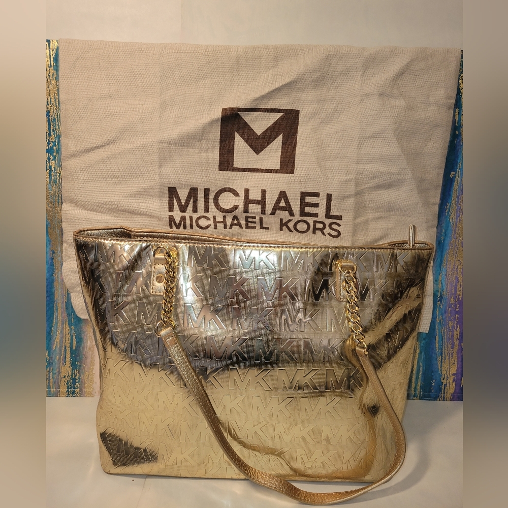 GUC Michael Kors Logo Tote - Gold